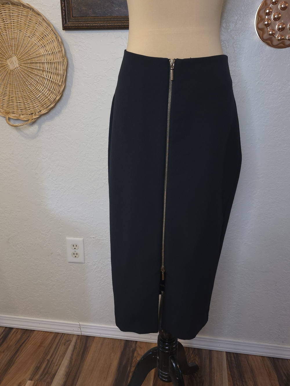 Worthington Black Front Zip Midi Pencil Skirt Women’s Office Siren Mobwife